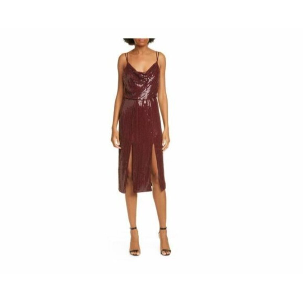 HANEY Elise Burgundy Sequin Beaded Dress High Slit Cocktail Dress SZ 8 NEW $1395